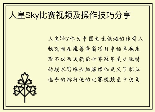 人皇Sky比赛视频及操作技巧分享